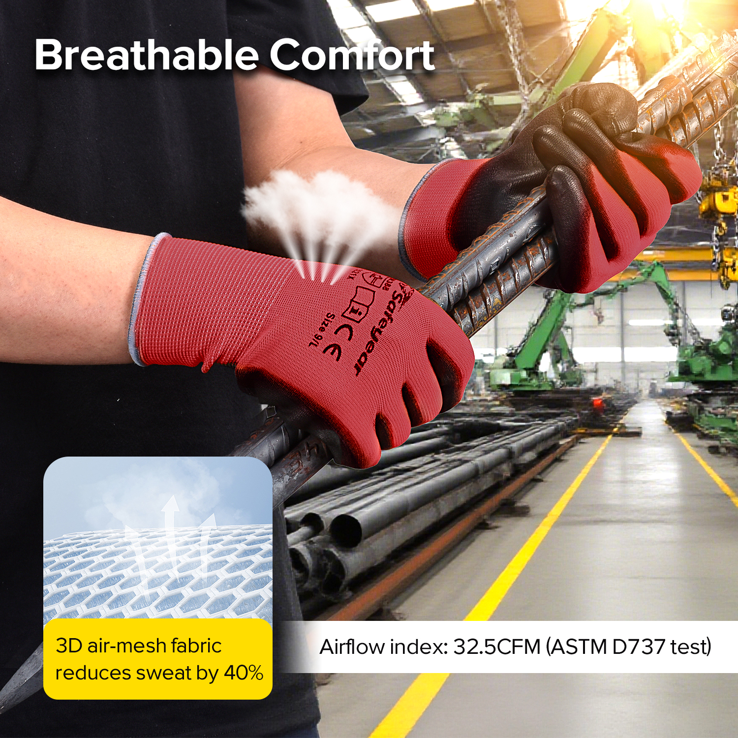 PU 涂层重型 安全手套 PN8003 FlexShield 工作红色 