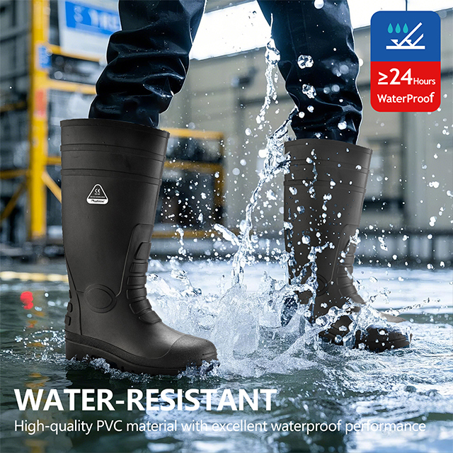 S5 Safety 长筒靴 – 防水 PVC 钢头工作靴 W-6038 黑色