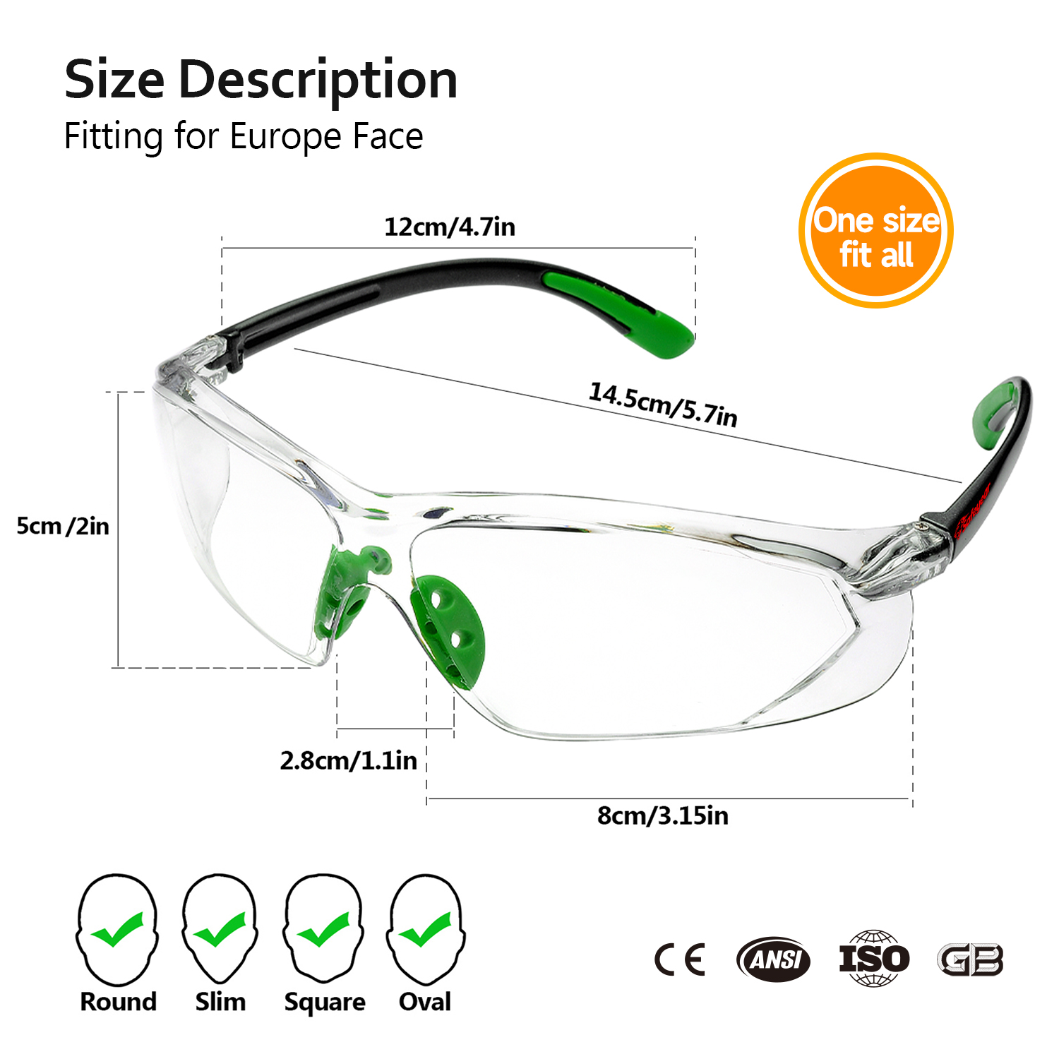 现货产品 防雾安全眼镜 防刮 ANSI Z87.1 CE EN166 SG003 绿色