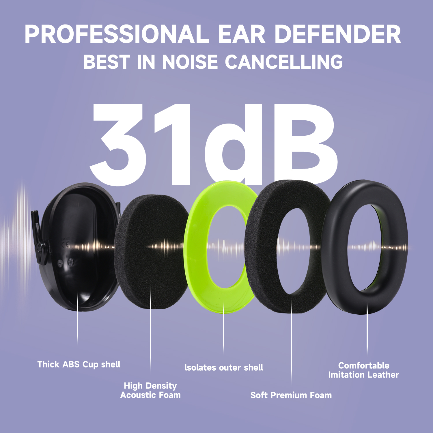 ABS 听力防护 耳罩 保护耳罩 现货产品 FM-1B 绿色