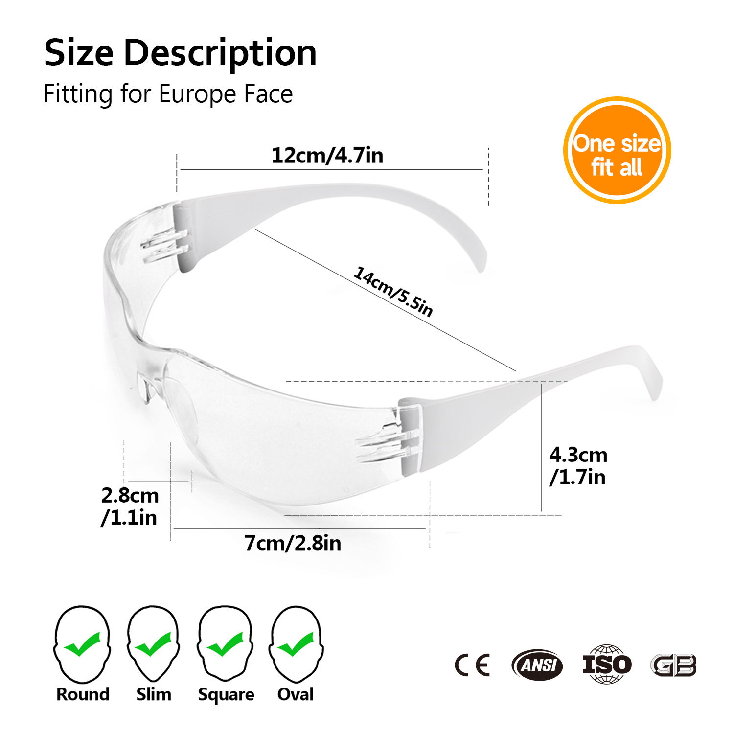 现货产品 ANSI Z87 批准的安全眼镜 SG001