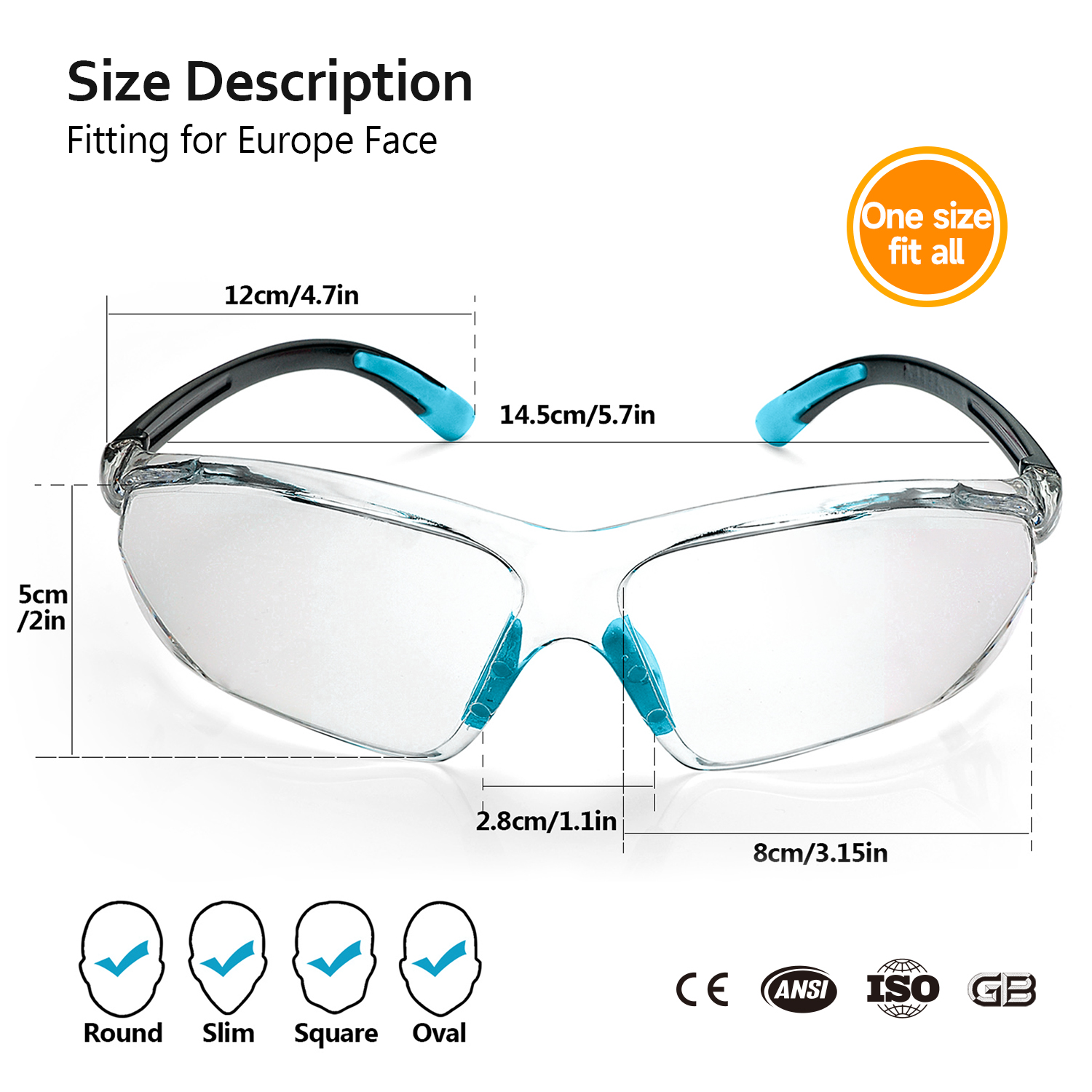 安全眼镜 CE EN166 UV400 防护工作眼镜 SG003 蓝色