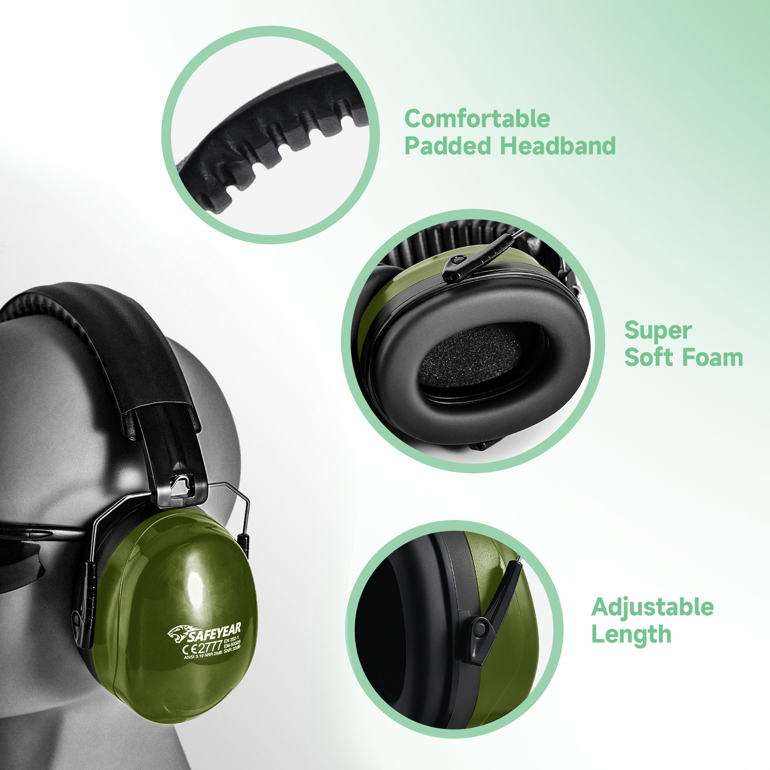 现货产品 ABS 防护耳罩 EM-5002 绿色
