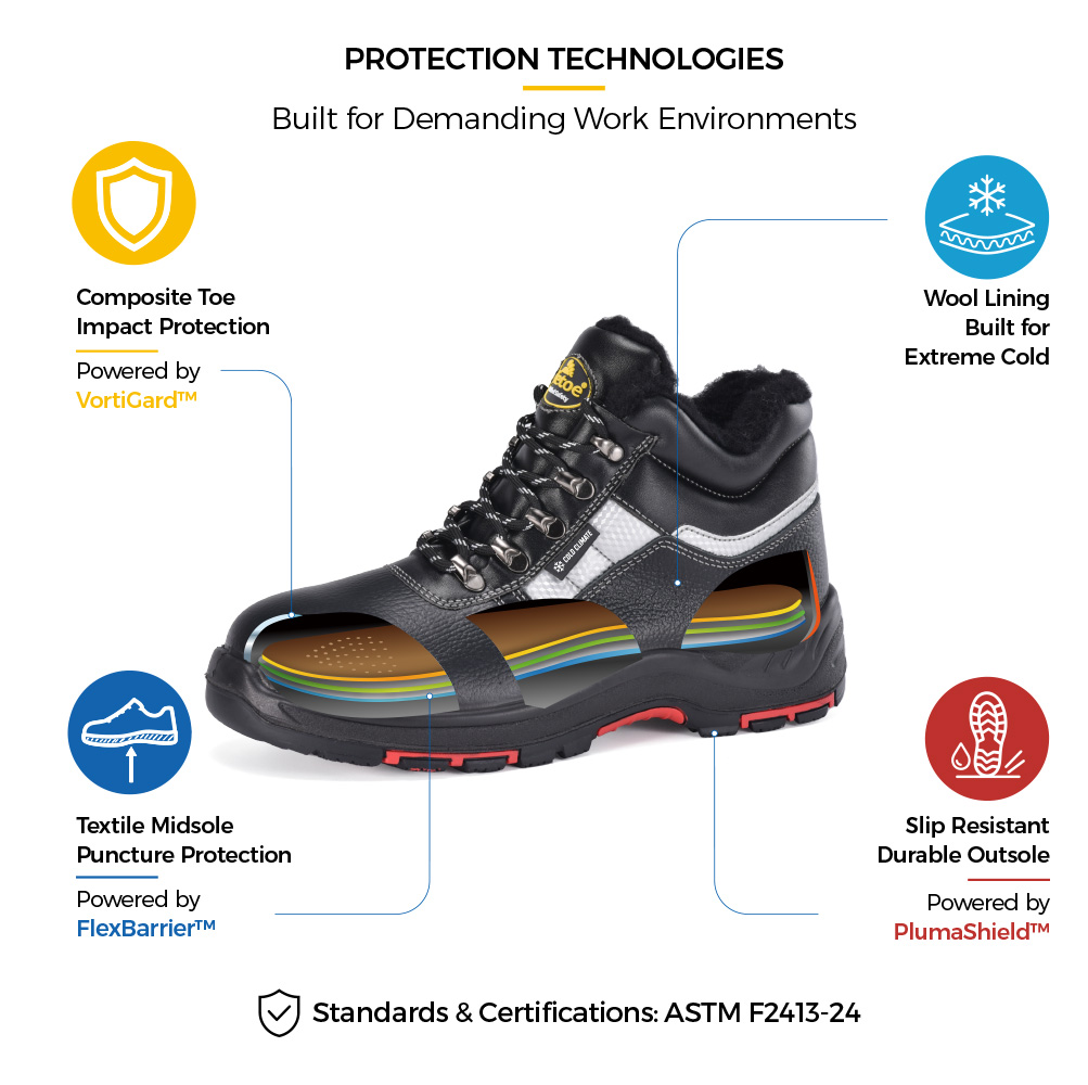Safetoe M-8027 IceShield 冬季安全靴，带复合鞋头、织物中底、羊毛衬里和防滑外底