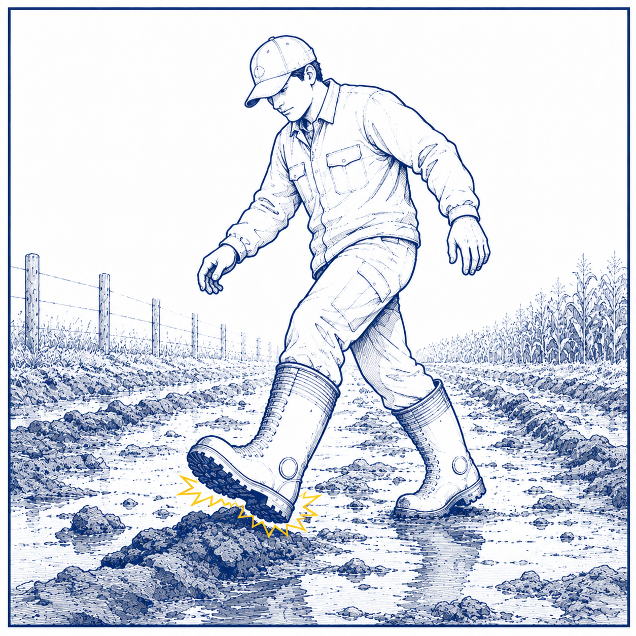 Mud and Uneven Ground Hazards in Farm Work 现场工作
