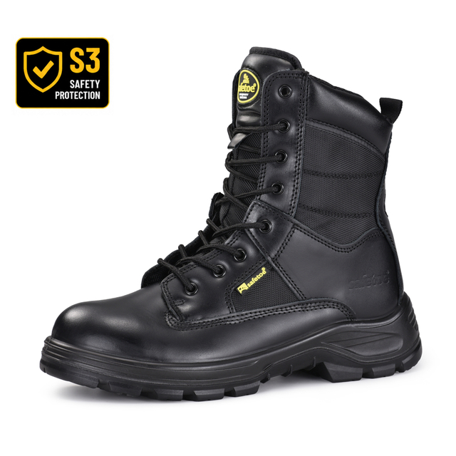 战术风格 S3 安全靴，带侧拉链和皮革鞋面 | H-9438 SafeCombat-H