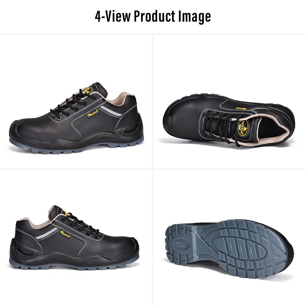 用于制造工作的 Safetoe L-7285 S3 安全靴的四个视图
