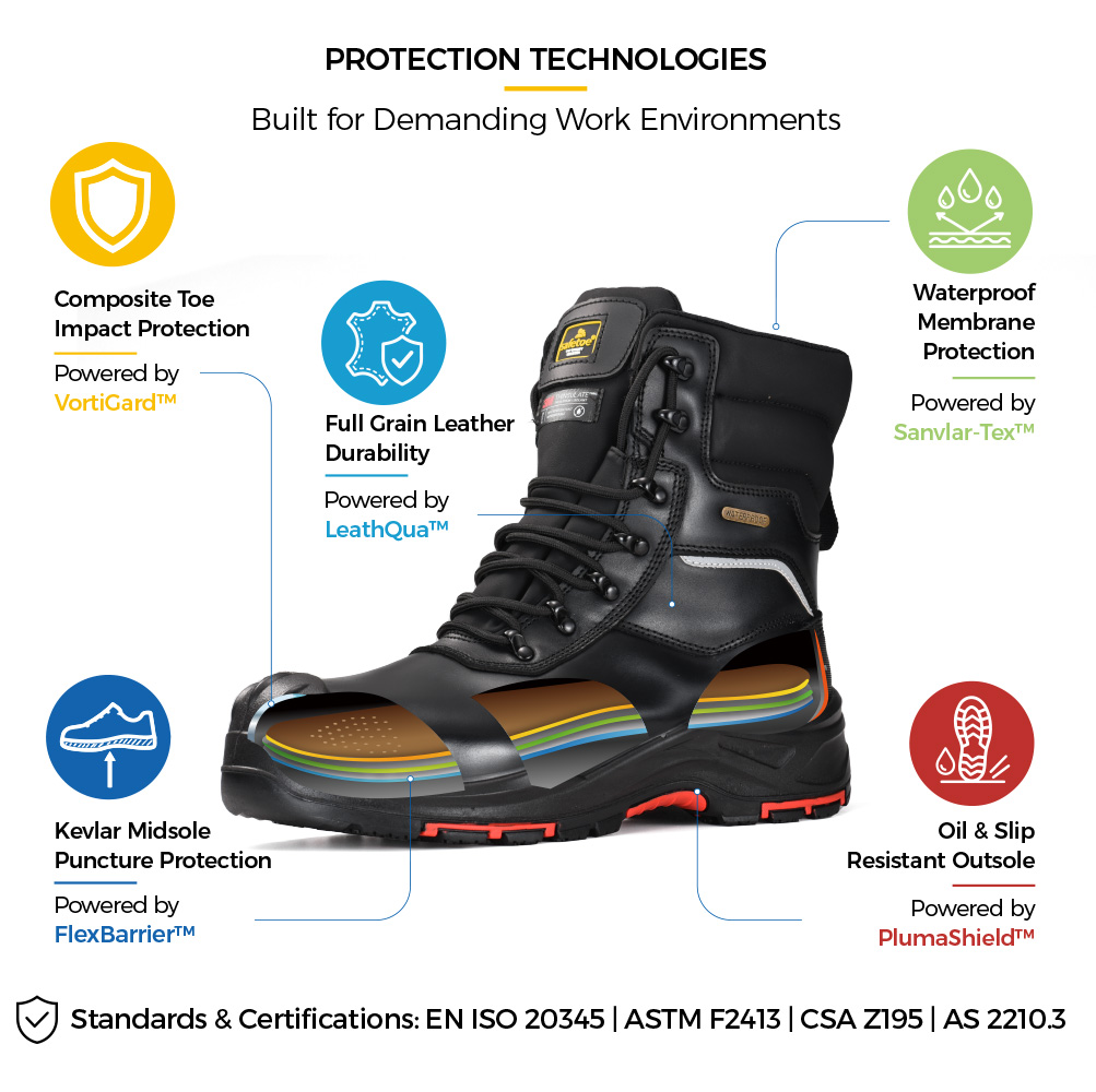 Safetoe H-9552BK 绝缘防水冬季安全靴，具有复合脚趾和刺穿保护