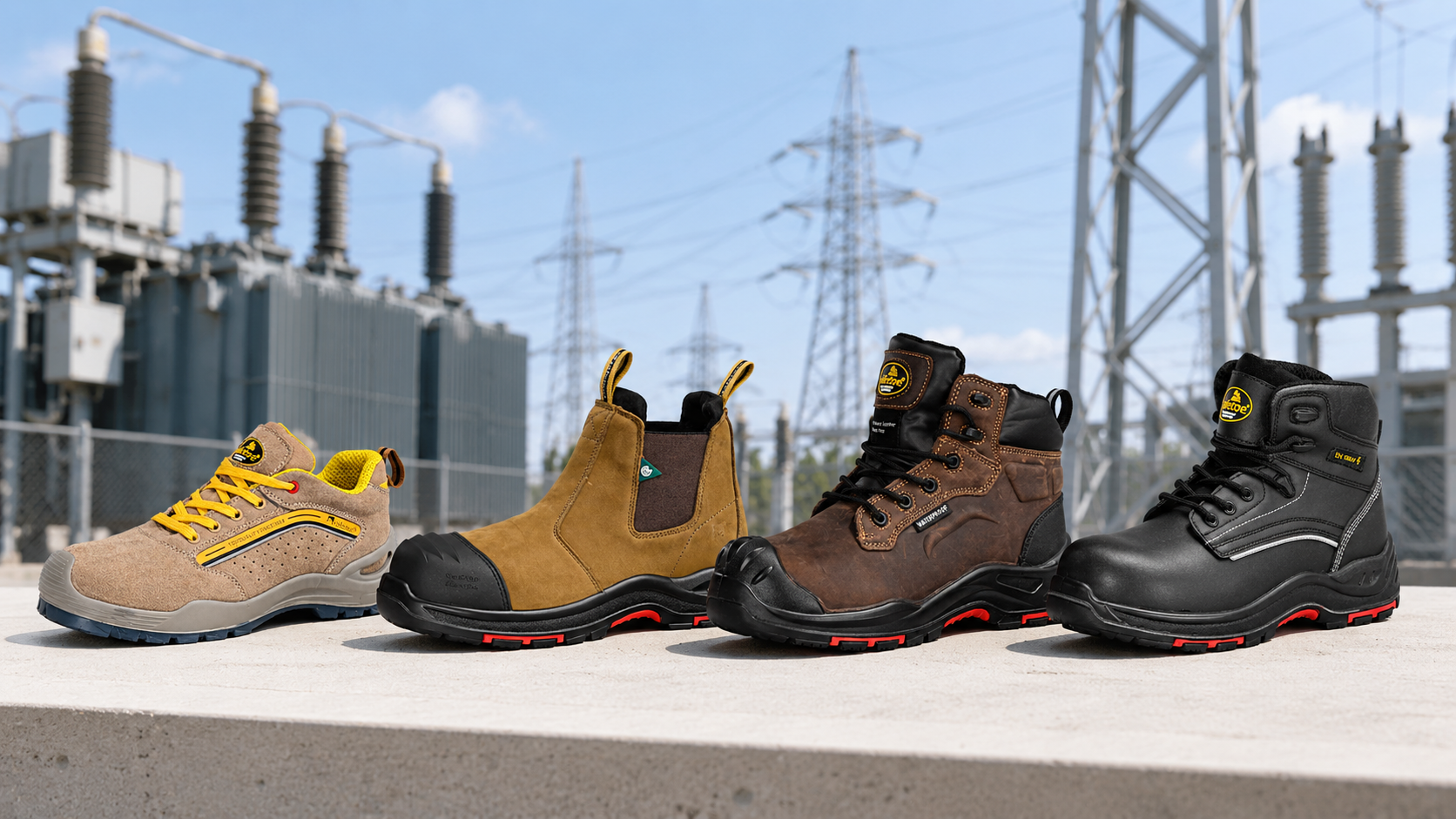 Safety Footwear Collection for Electrical and Utility Work 适用于电气、电力和公用事业工作环境的四种安全鞋款式