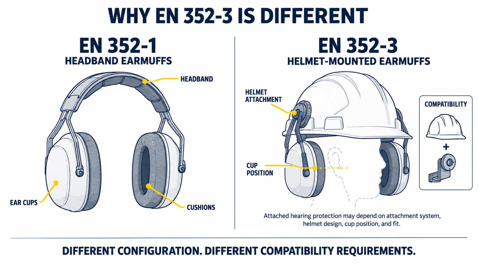 EN 352-1 头带式耳罩与 EN 352-3 头盔式耳罩的区别