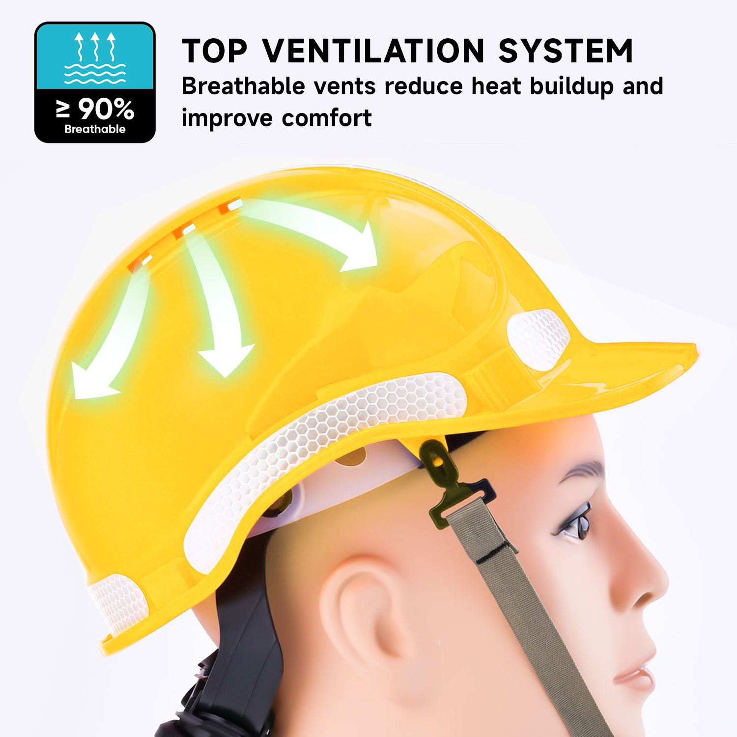 带反光条的 Hi-Vis 通风安全头盔