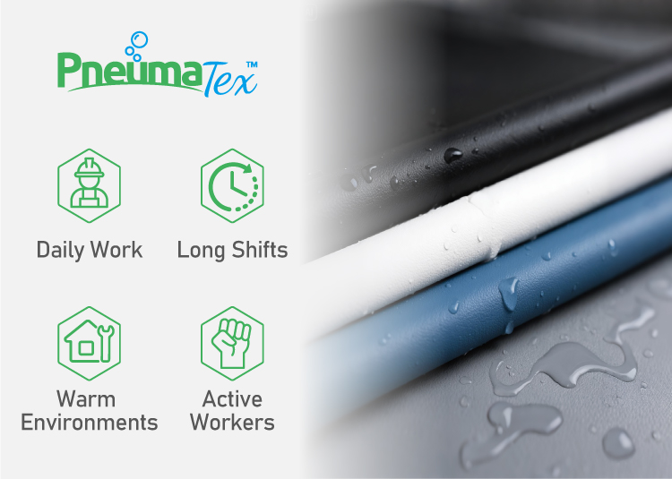 PneumaTex™ 防水超细纤维皮革适合日常工作、长时间轮班、温暖环境和活跃工人
